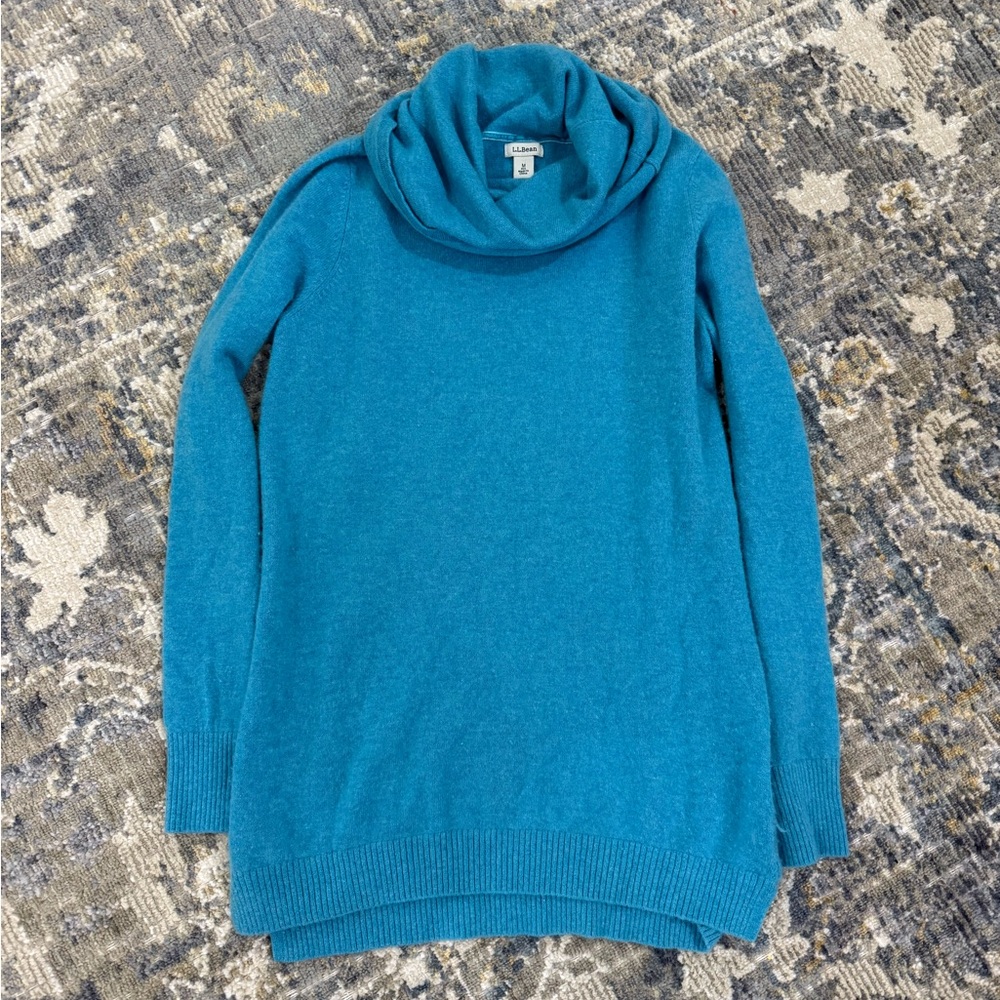 L.L. Bean 100% Cashmere Vintage Teal Turtle Neck Sweater M